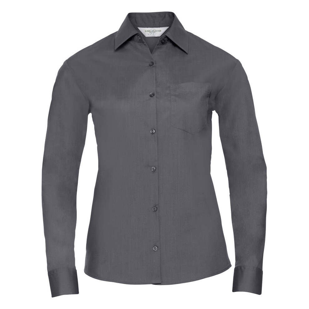 (S, Convoy Grey) Russell Collection Ladies/Womens Long Sleeve Shirt