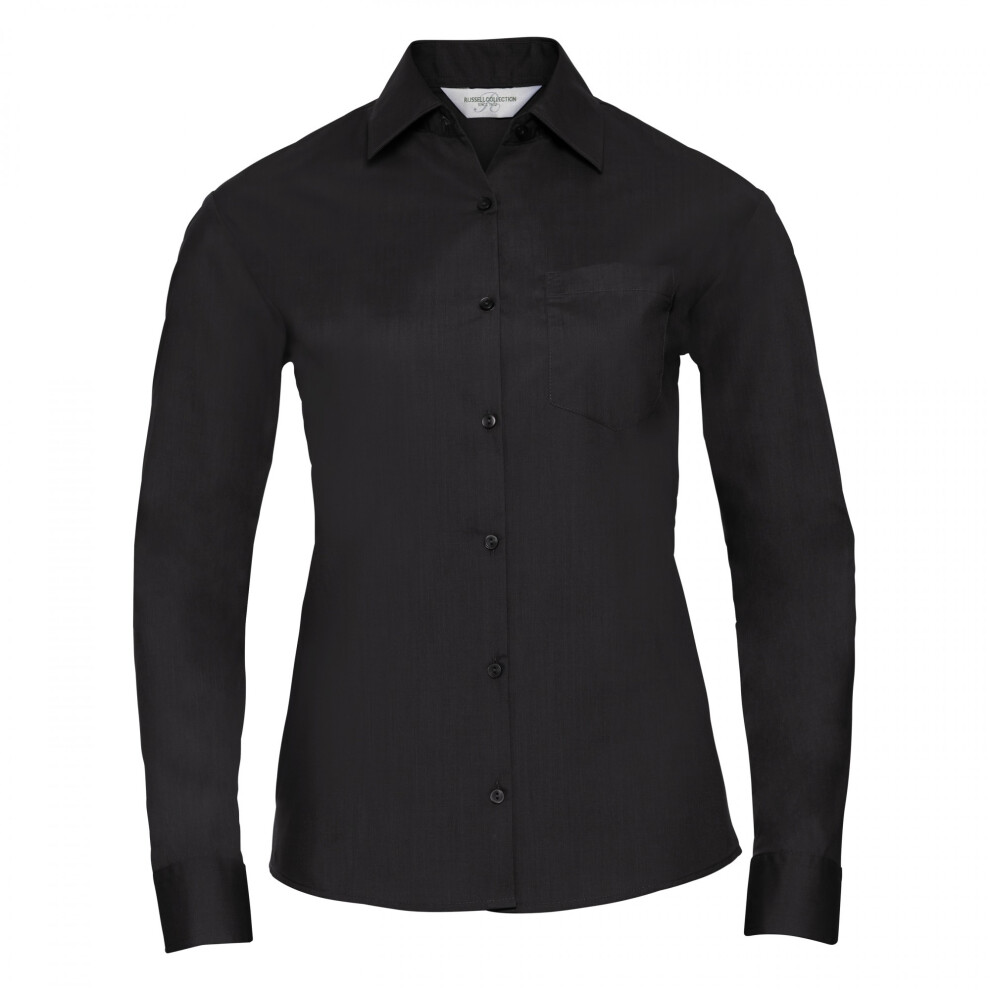 (XS, Black) Russell Collection Ladies/Womens Long Sleeve Shirt