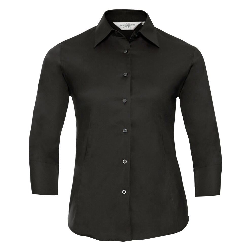 (L, Black) Russell Collection Ladies/Womens 3/4 Sleeve Easy Care Fitted Shirt
