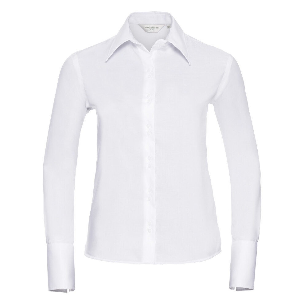 (XS, White) Russell Collection Ladies/Womens Long Sleeve Ultimate Non-Iron Shirt