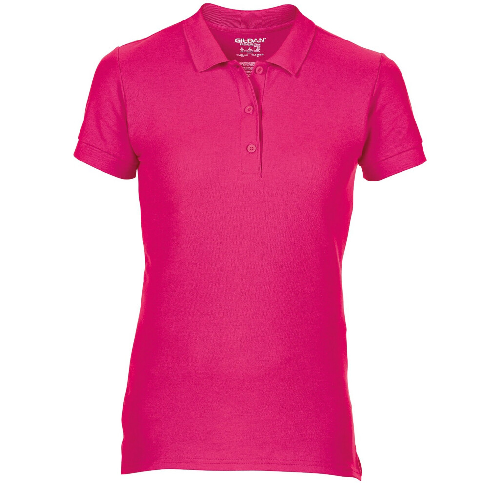 (S, Heliconia) Gildan Womens/Ladies Premium Cotton Sport Double Pique Polo Shirt