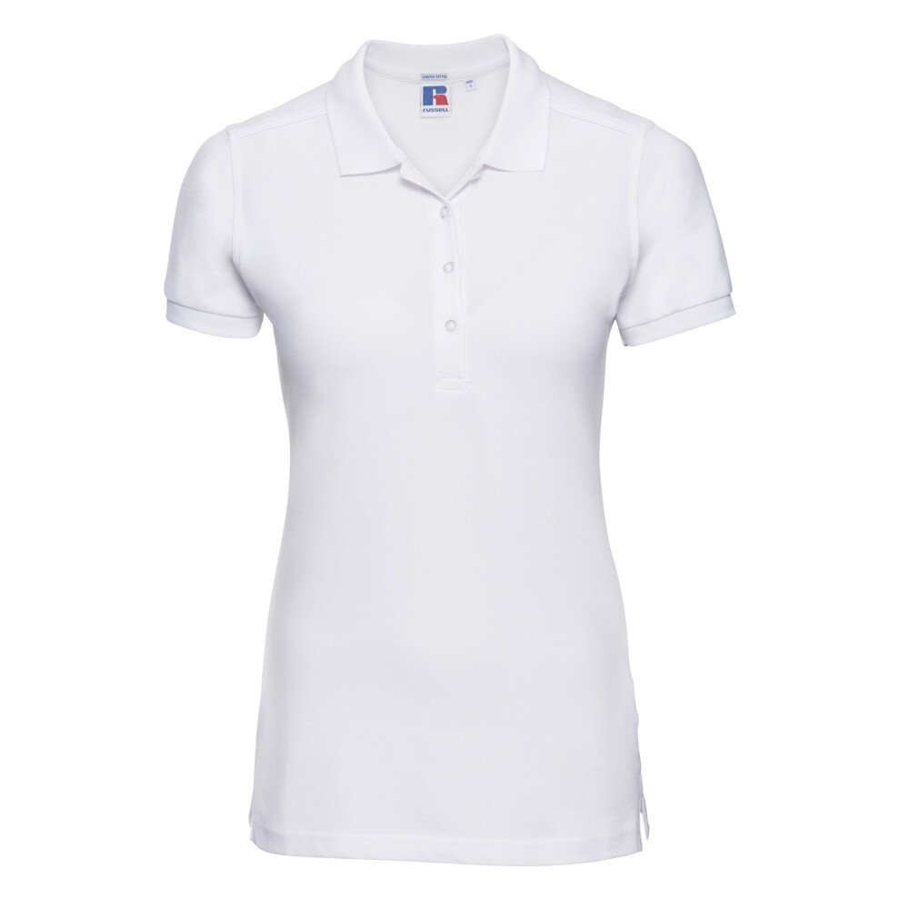 (M, White) Russell Womens/Ladies Stretch Short Sleeve Polo Shirt