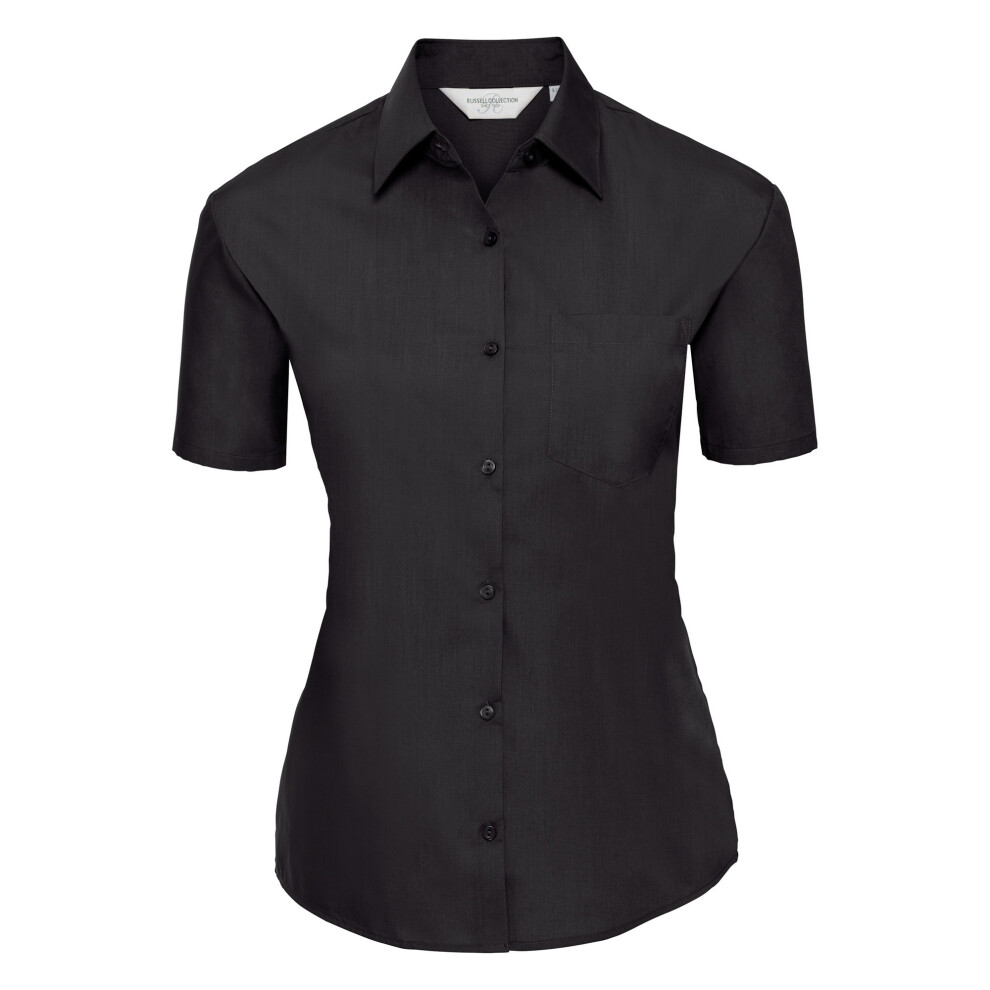 (4XL, Black) Russell Collection Ladies/Womens Short Sleeve Poly-Cotton Easy Care Poplin Shirt