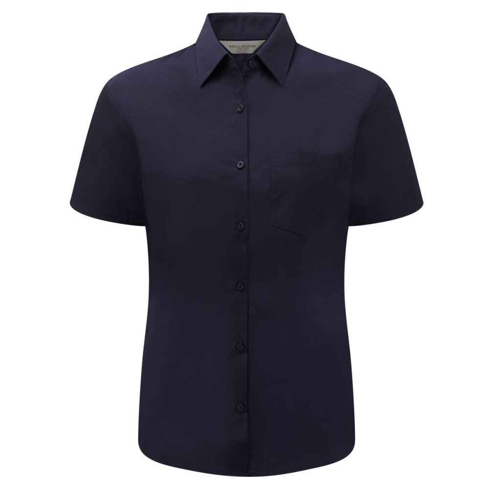 (2XL, French Navy) Russell Collection Ladies/Womens Short Sleeve Poly-Cotton Easy Care Poplin Shirt