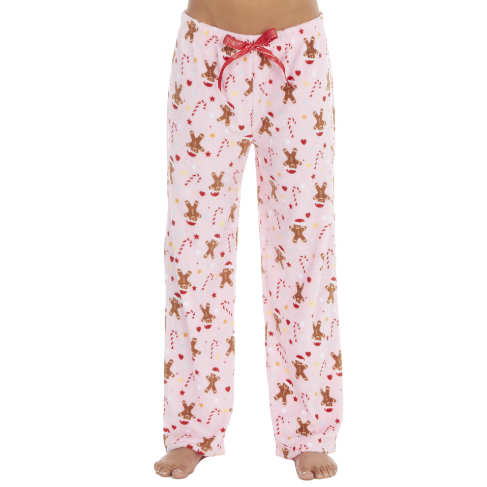 (L, Pink) Slumber Party Womens/Ladies Christmas Gingerbread Pyjama Bottoms