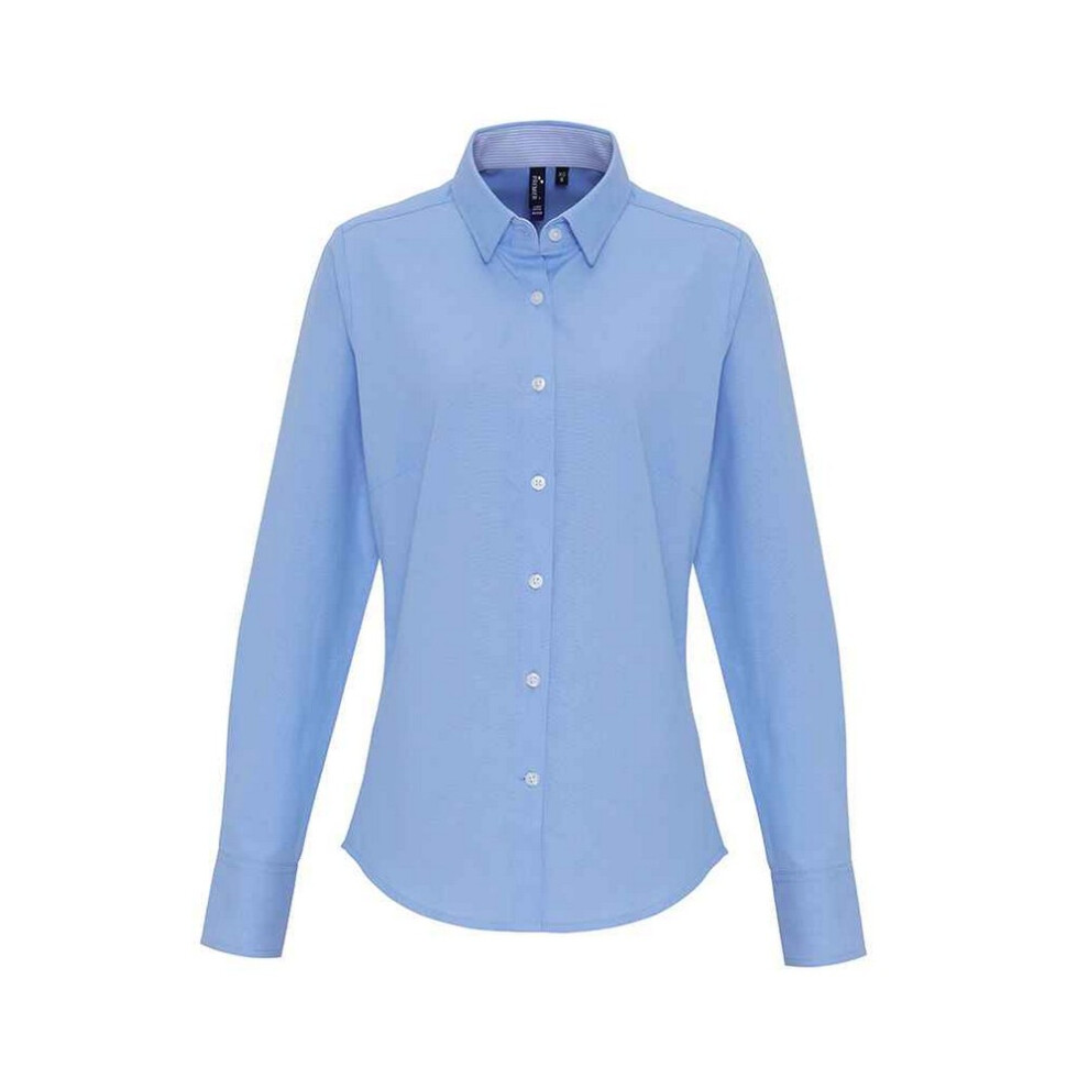 (L, Oxford Blue) Premier Womens/Ladies Striped Oxford Long-Sleeved Formal Shirt
