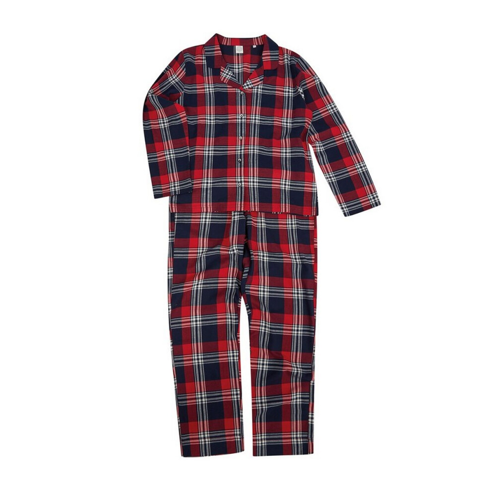 (M, Red/Navy Check) SF Womens/Ladies Tartan Pyjama Set