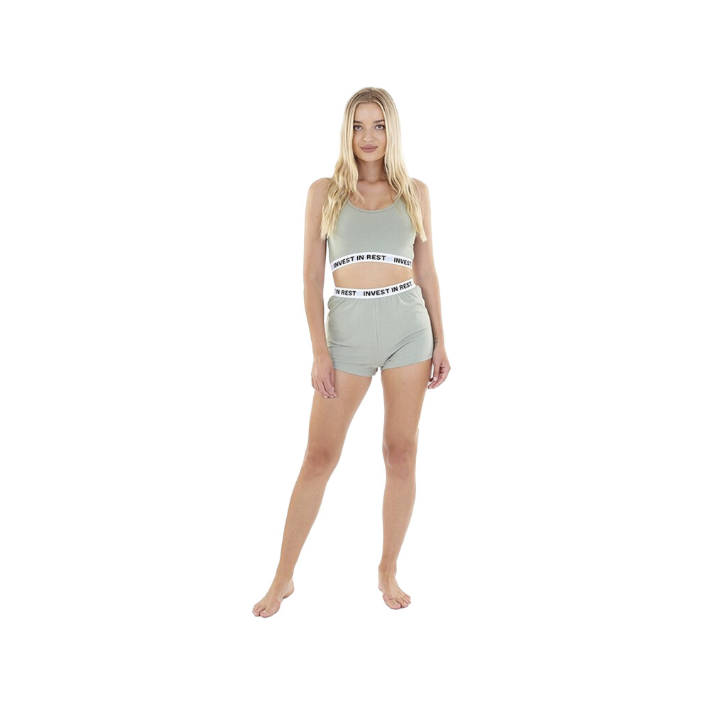 (S, Sage Green) Brave Soul Womens/Ladies Invest In Rest Cropped Pyjama Set