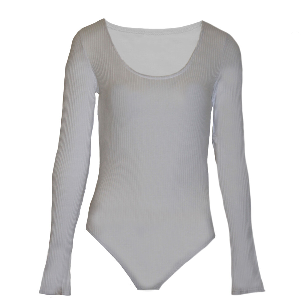 (S, White) Brave Soul Womens/Ladies Long Sleeve Low Cut Bodysuit