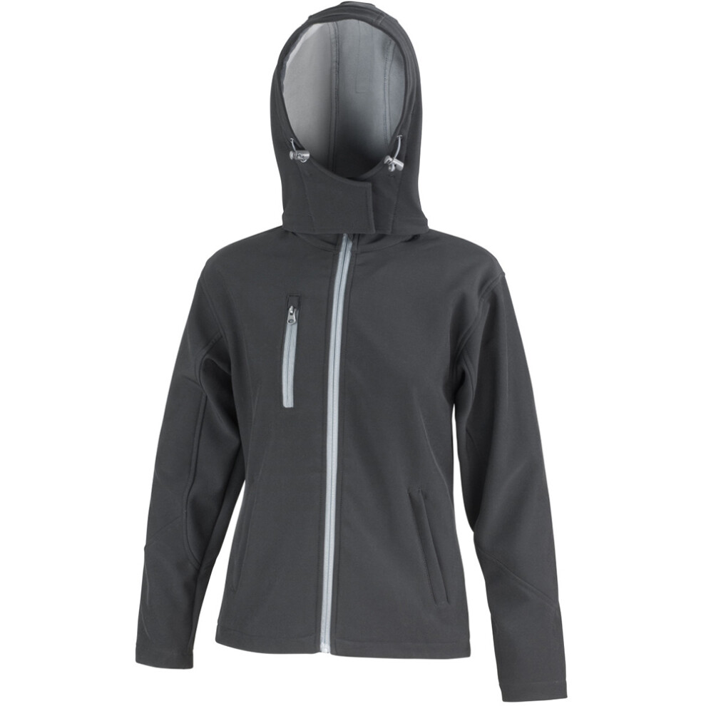 (XL, Black/Grey) Result Core Womens/Ladies Lite Hooded Softshell Jacket