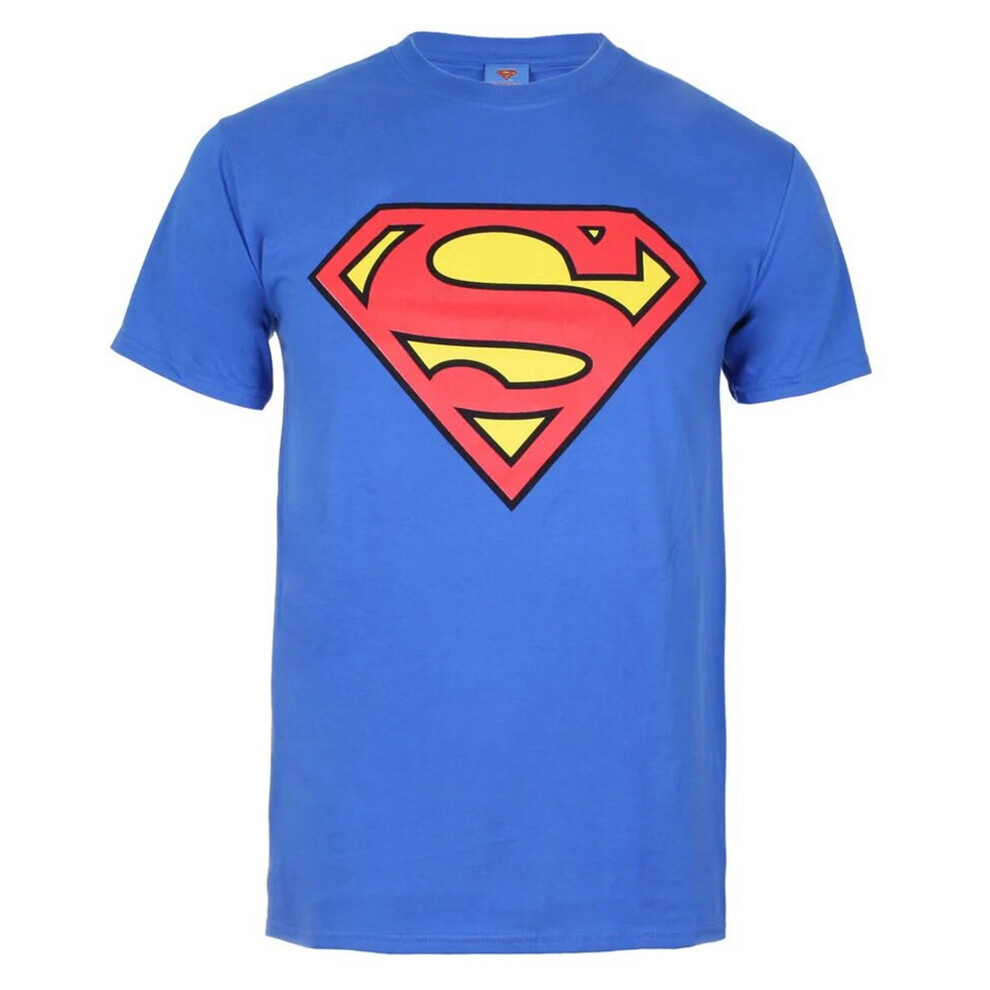 (L, Royal Blue/Red) Superman Mens Logo Cotton T-Shirt