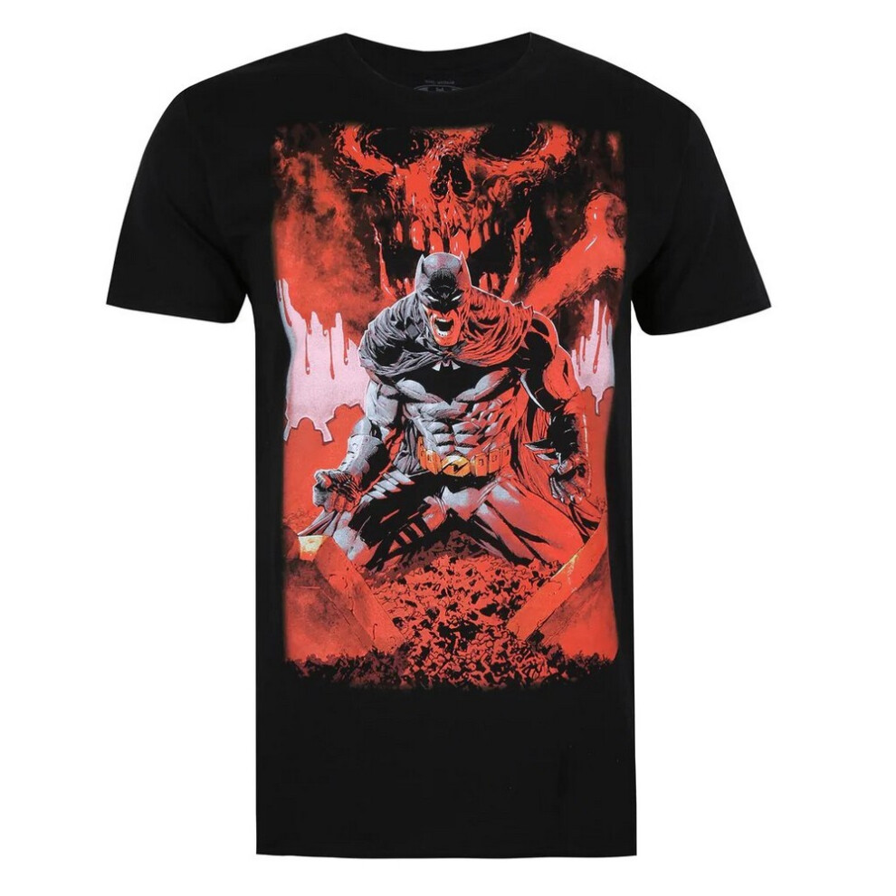 (2XL, Black/Red/Grey) Batman Mens Graveyard T-Shirt