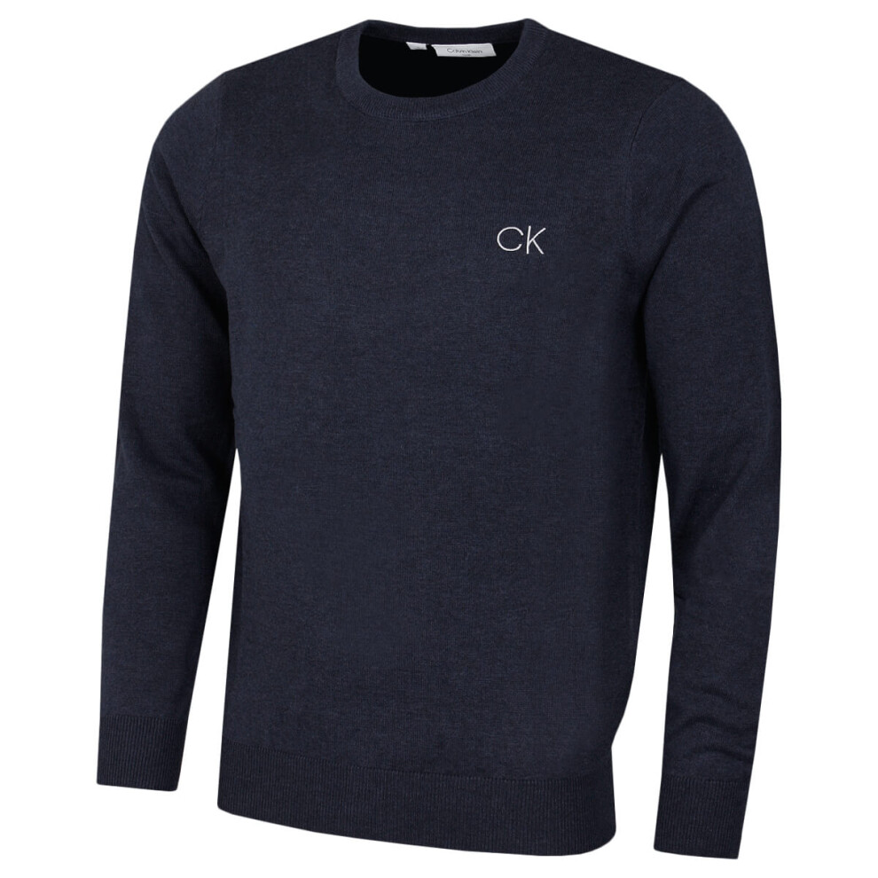 (L, Navy Marl) Calvin Klein Mens 2021 Round Neck Tour Durable Soft Touch Comfort Golf Sweater