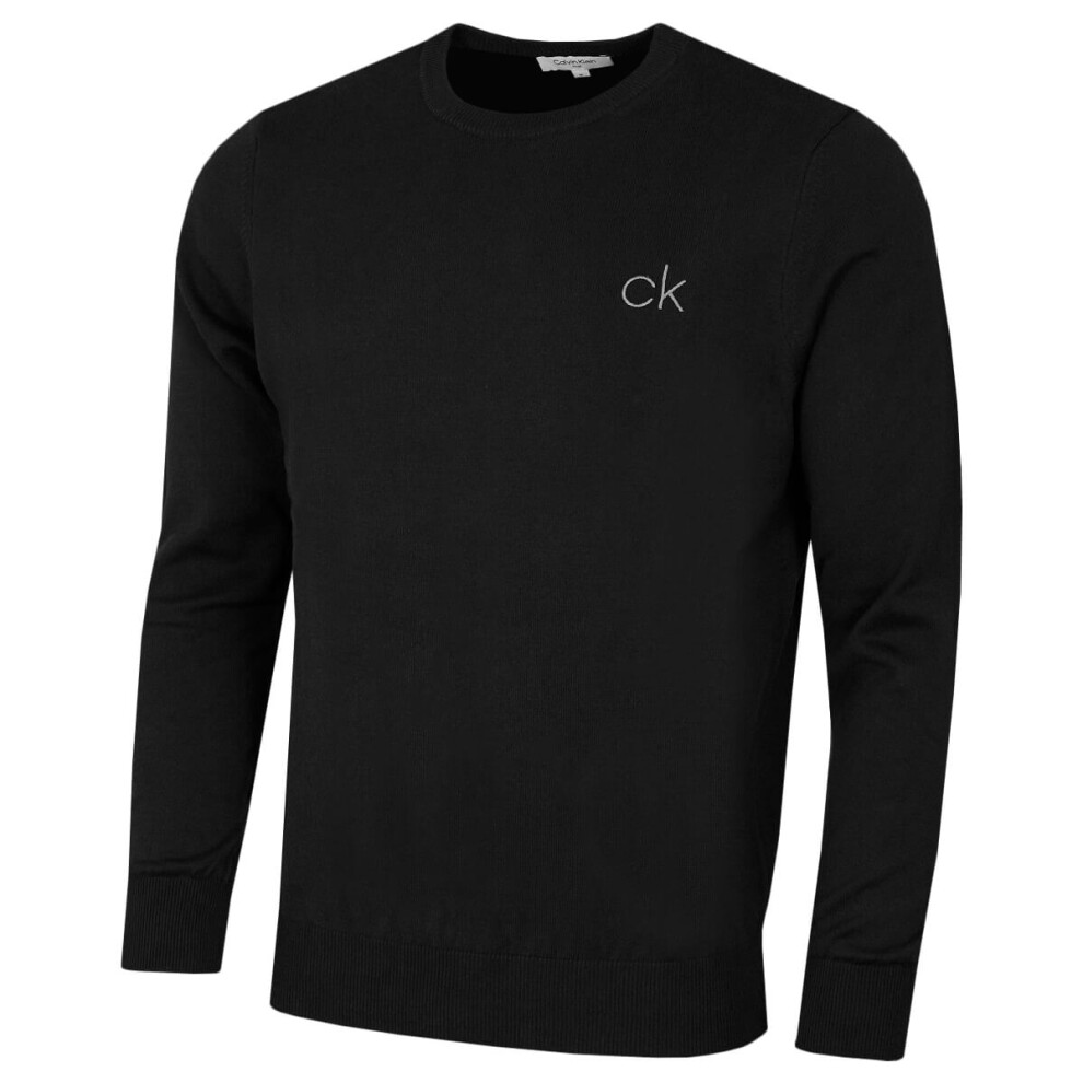 (L, Black) Calvin Klein Mens 2022 Round Neck Tour Durable Soft Golf Sweater