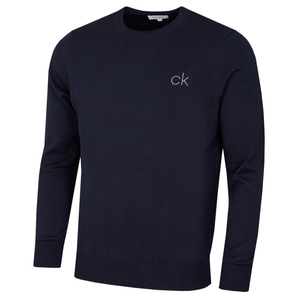 (S, Navy) Calvin Klein Mens 2022 Round Neck Tour Durable Soft Golf Sweater