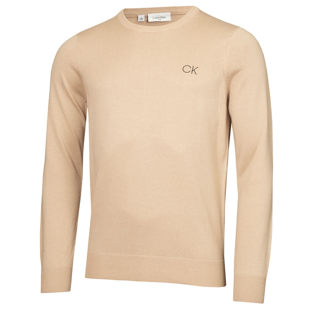 (XXL, Latte) Calvin Klein Mens Round Neck Tour Durable Soft Golf Sweater