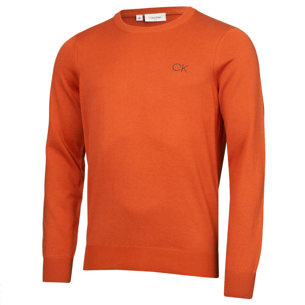 (S, Orange) Calvin Klein Mens Round Neck Tour Durable Soft Golf Sweater