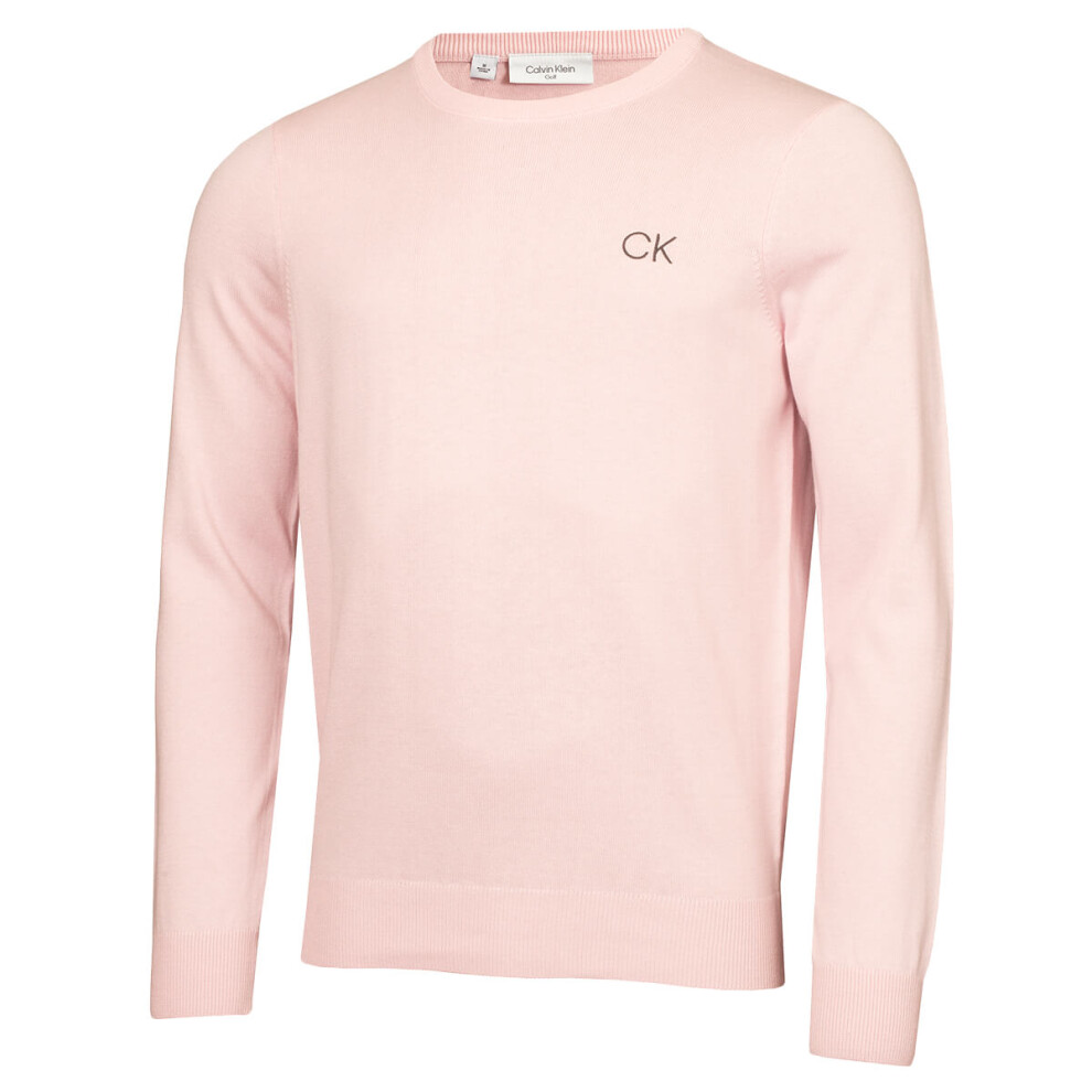 (XXXL, Pink) Calvin Klein Mens Round Neck Tour Durable Soft Golf Sweater