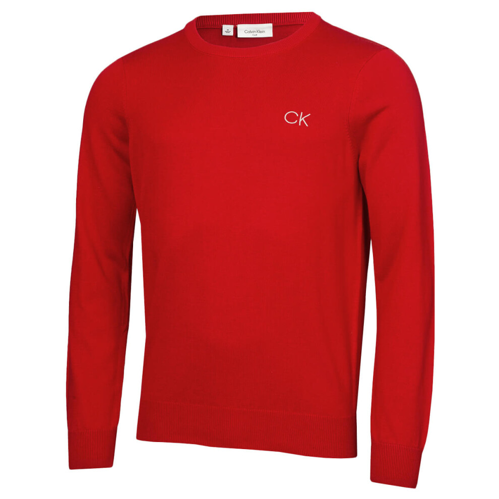 (L, Red) Calvin Klein Mens Round Neck Tour Durable Soft Golf Sweater