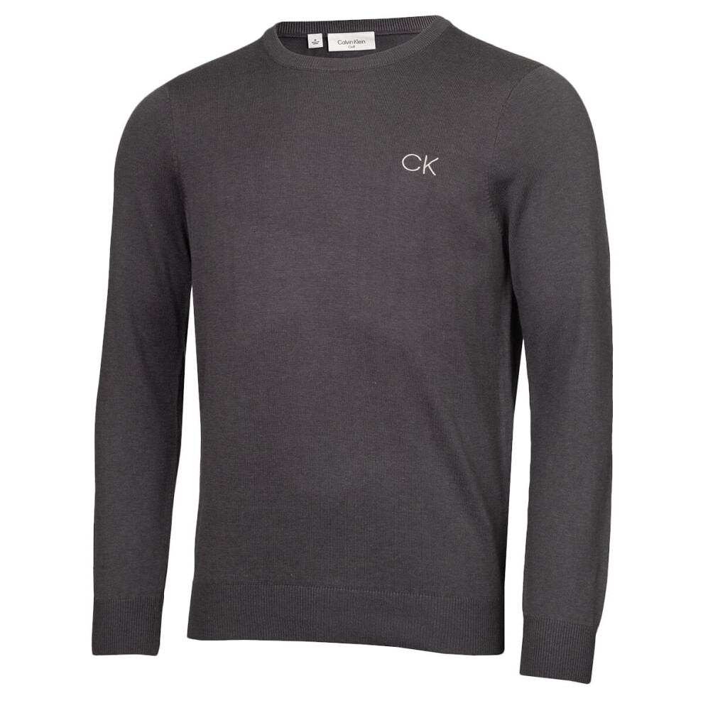 (L, Steel Grey) Calvin Klein Mens Round Neck Tour Durable Soft Golf Sweater