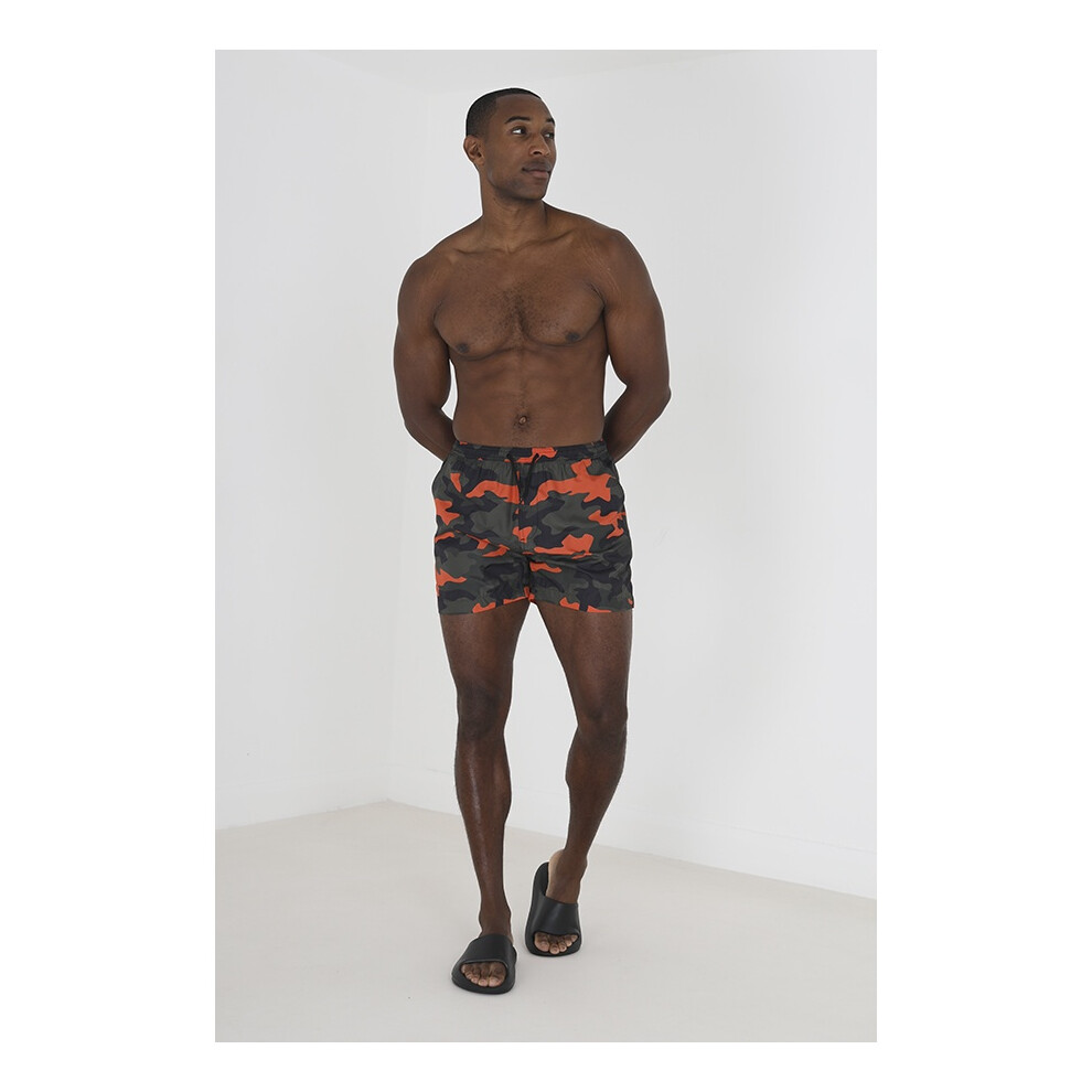 (L, Khaki) Brave Soul Mens Perth Camo Swim Shorts