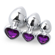 (Purple-3 Set) 3Pcs/Set Butt Jewellery Heart Metal Anal Plug Sex Toys Women