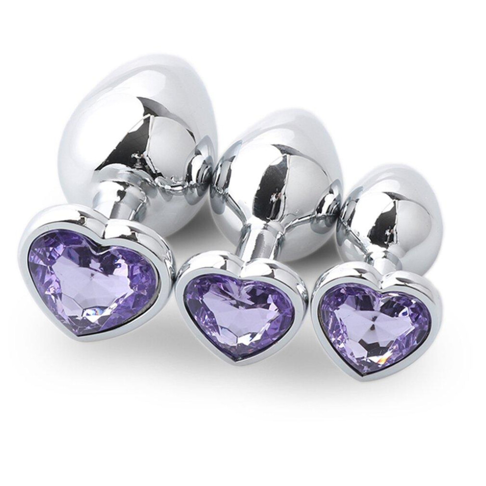 (Light Purple-3 Set) 3Pcs/Set Butt Jewellery Heart Metal Anal Plug Sex Toys Women