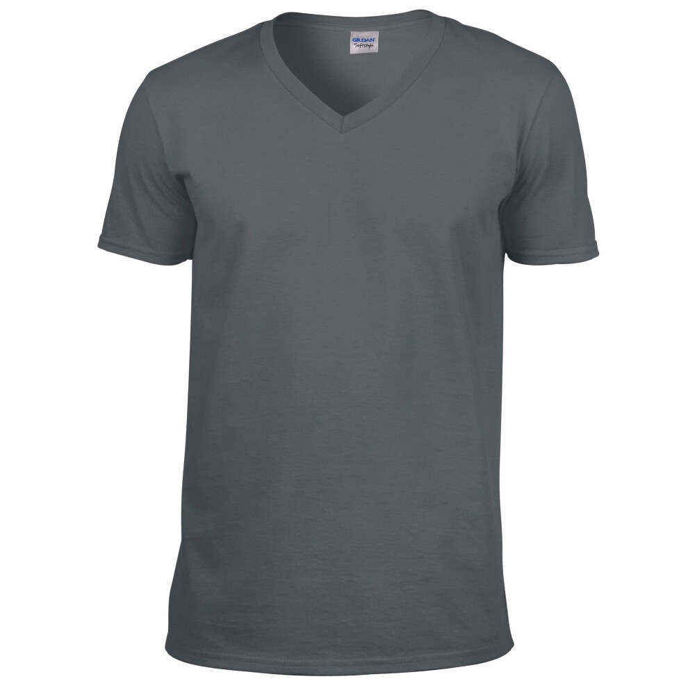 (L, Charcoal) Gildan Mens Soft Style V-Neck Short Sleeve T-Shirt