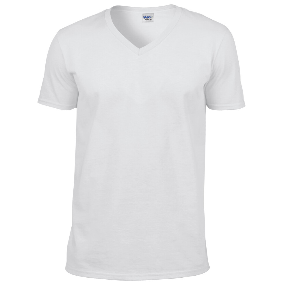 (2XL, White) Gildan Mens Soft Style V-Neck Short Sleeve T-Shirt