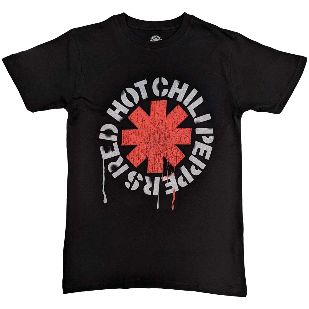 (L, Black) Red Hot Chilli Peppers Unisex Adult Stencil T-Shirt
