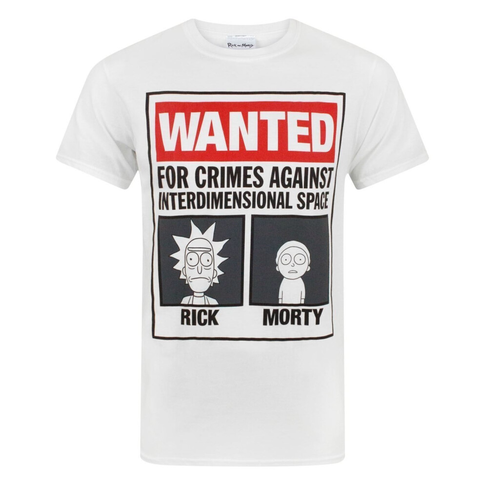 (M, White/Black/Red) Rick And Morty Mens Wanted Poster T-Shirt