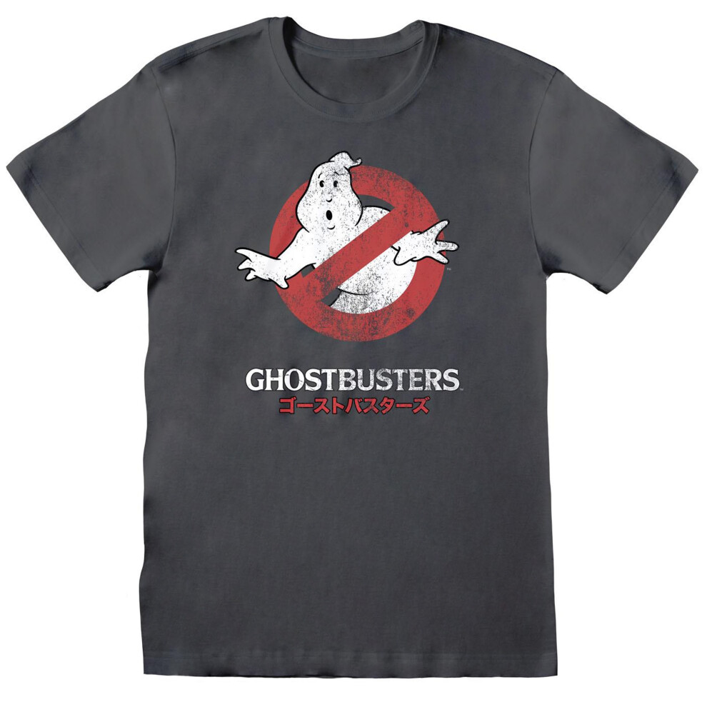 (S, Charcoal) Ghostbusters Unisex Adult Japanese Logo T-Shirt
