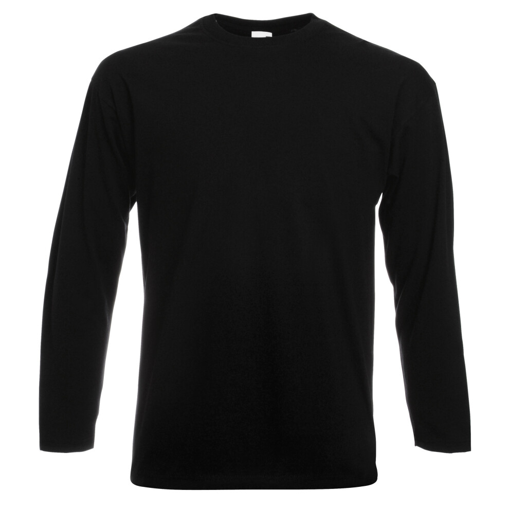 (S, Black) Fruit Of The Loom Mens Valueweight Crew Neck Long Sleeve T-Shirt