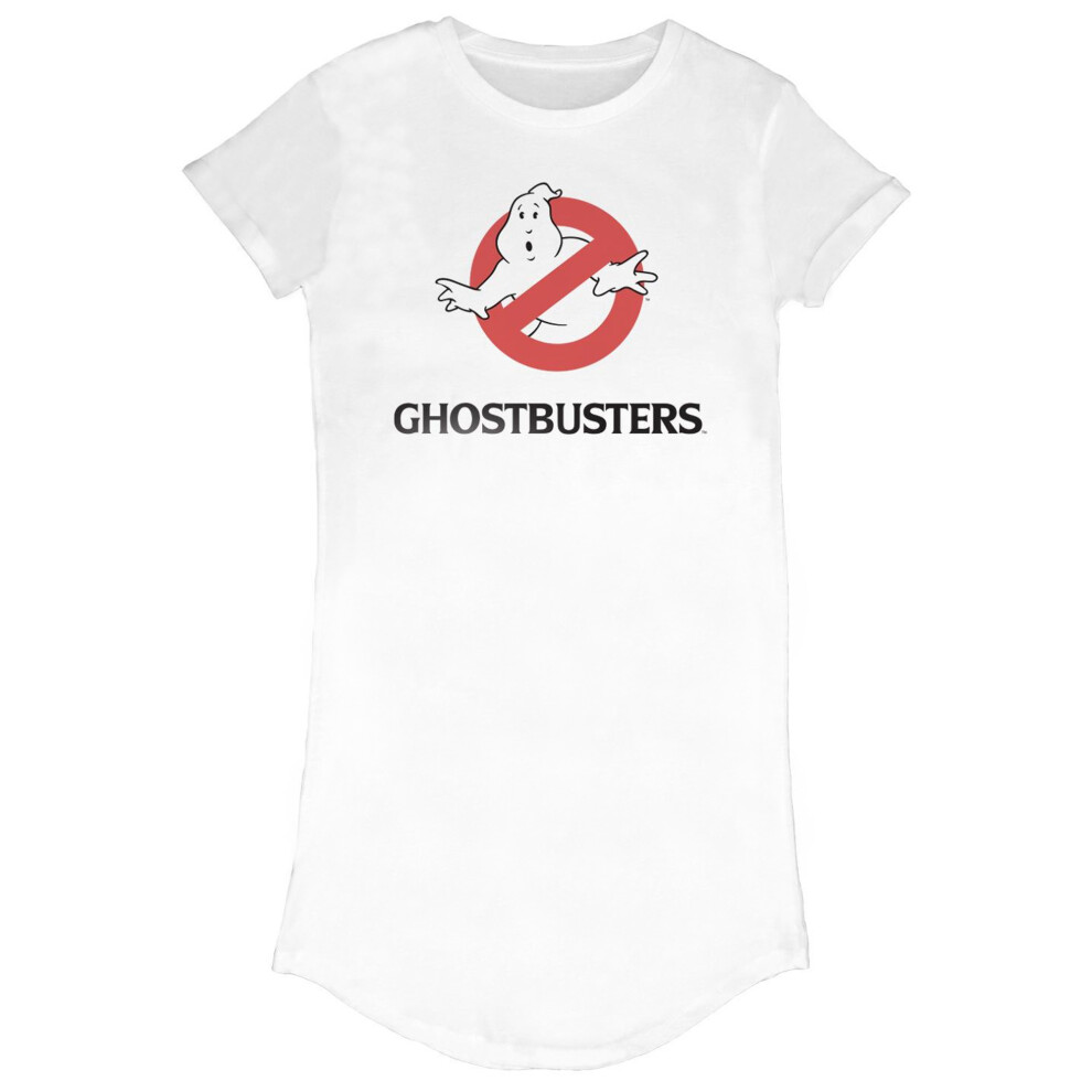 (S, White) Ghostbusters Womens/Ladies Logo T-Shirt Dress