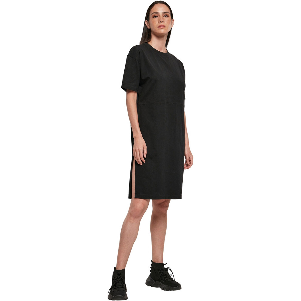 (M, Black) Build Your Brand Womens/Ladies Organic Split Hem Oversized T-Shirt Dress