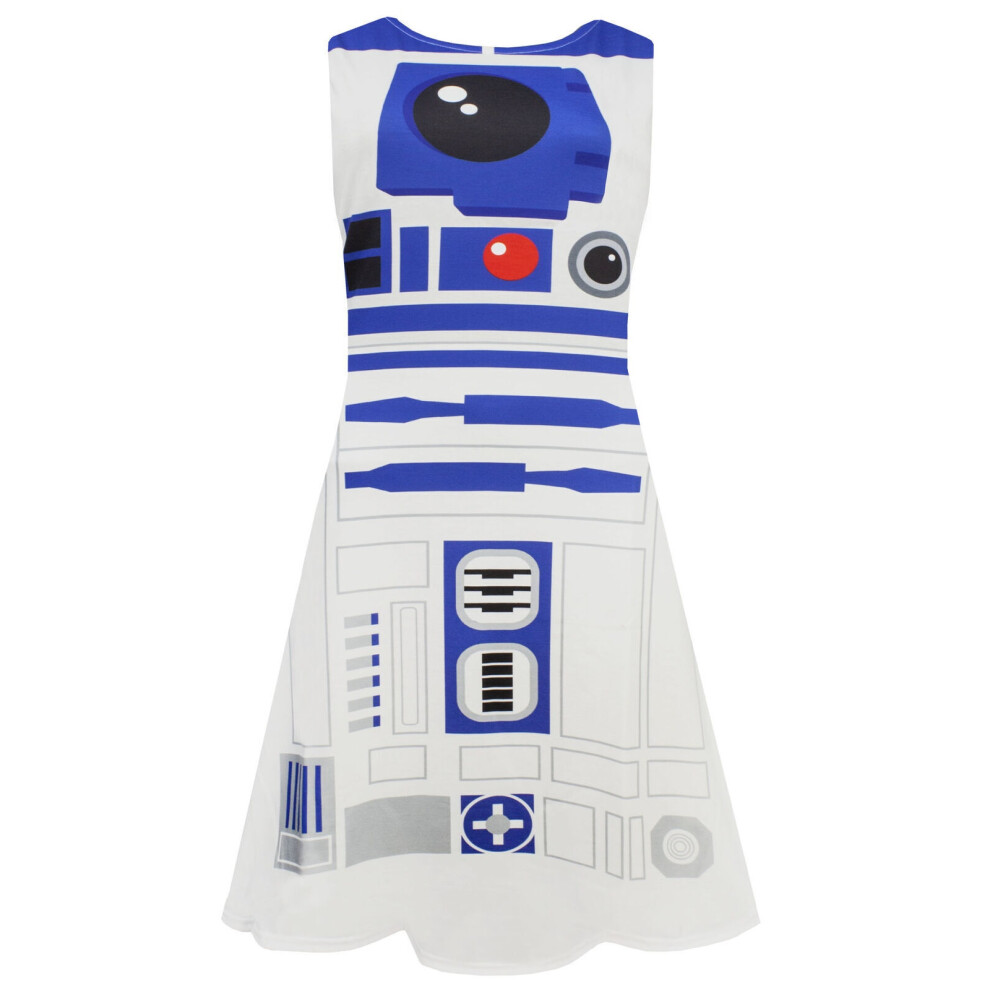 (L, White/Blue) Star Wars Womens/Ladies R2-D2 Cosplay Skater Dress
