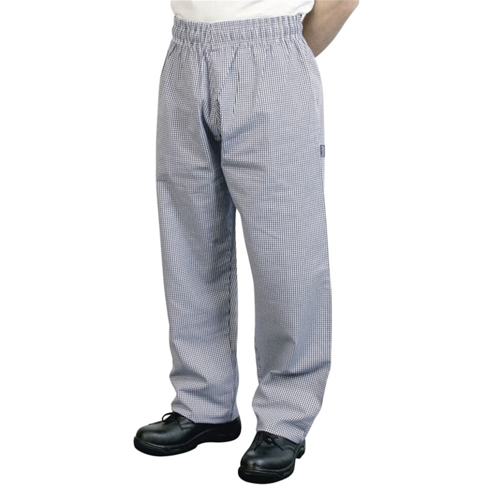 (L, Royal/White) BonChef Check Baggy Mens Chef Trousers