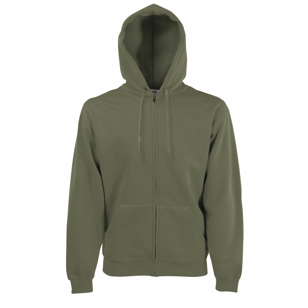 (L, Classic Olive) Fruit Of The Loom Mens Premium 70/30 Hooded Zip-Up Sweatshirt / Hoodie