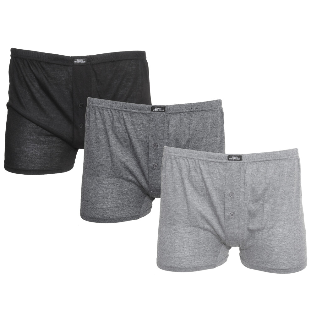 (M, Black/Grey) Tom Franks Mens Plain Jersey Boxer Shorts (3 Pairs)