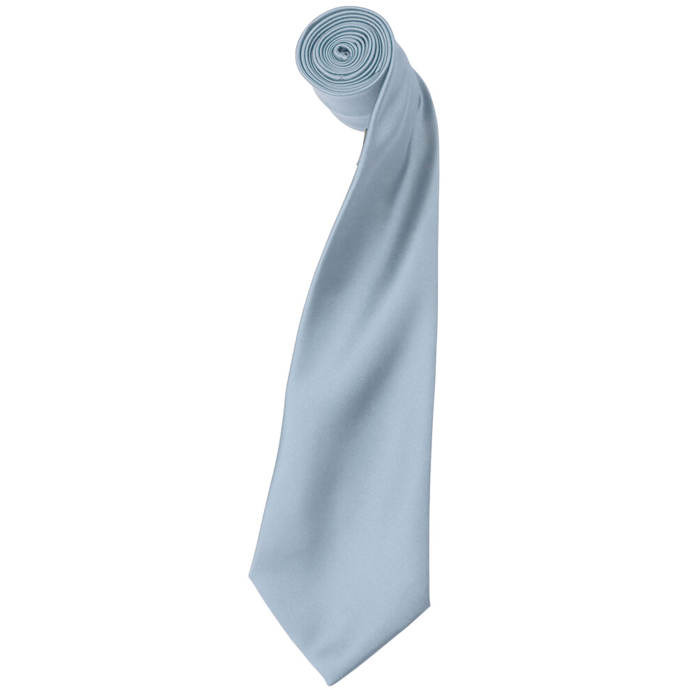 (One Size, Light Blue) Premier Mens Plain Satin Tie (Narrow Blade) (Pack of 2)