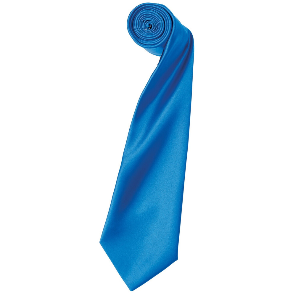 (One Size, Sapphire) Premier Mens Plain Satin Tie (Narrow Blade) (Pack of 2)