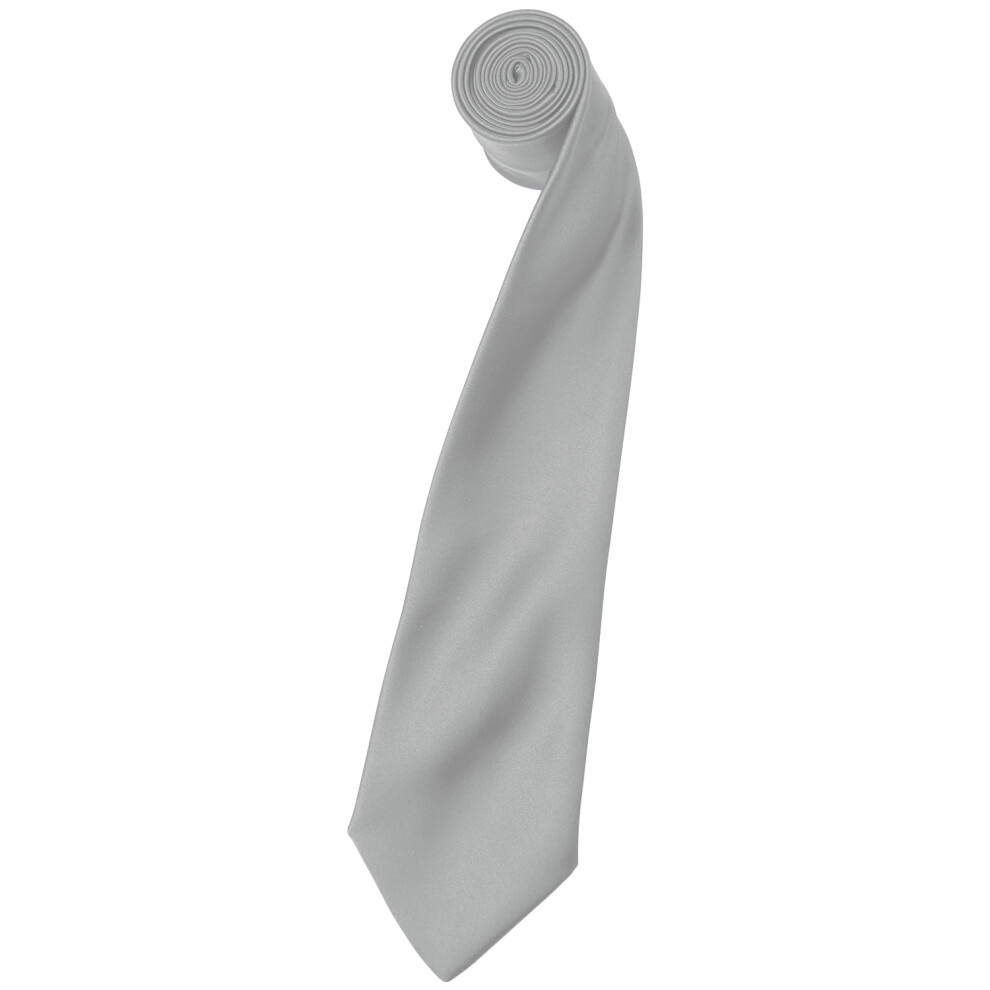 (One Size, Silver Grey) Premier Mens Plain Satin Tie (Narrow Blade) (Pack of 2)