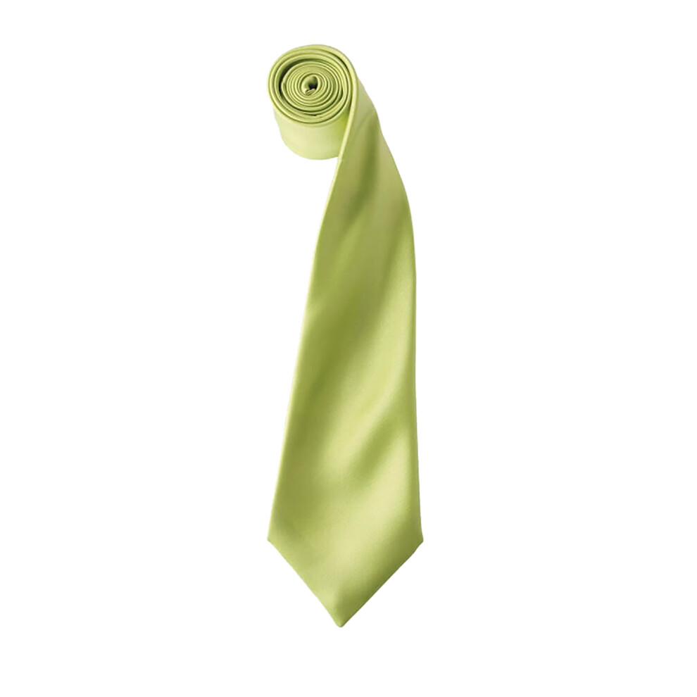 (One Size, Lime) Premier Mens Plain Satin Tie (Narrow Blade) (Pack Of 2)