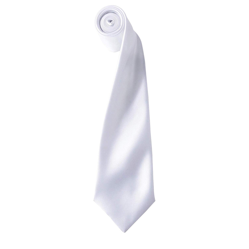 (One Size, White) Premier Mens Plain Satin Tie (Narrow Blade) (Pack of 2)