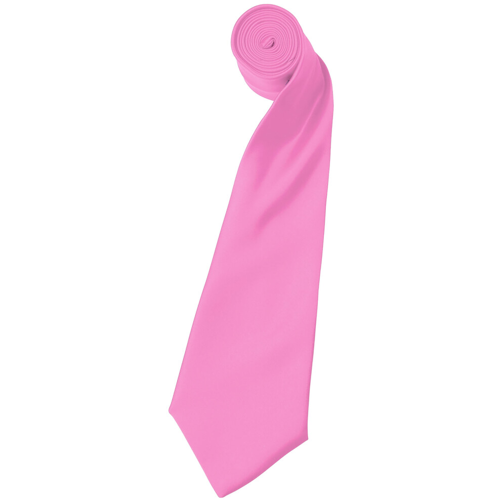 (One Size, Pink) Premier Mens Plain Satin Tie (Narrow Blade) (Pack of 2)