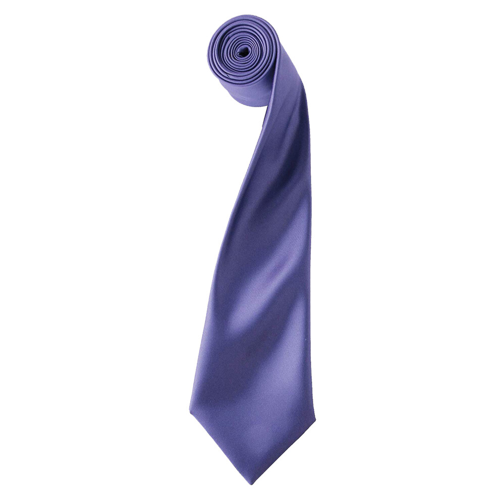 (One Size, Purple) Premier Mens Plain Satin Tie (Narrow Blade) (Pack of 2)