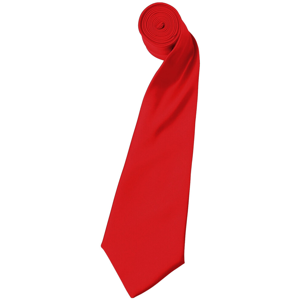 (One Size, Red) Premier Mens Plain Satin Tie (Narrow Blade) (Pack of 2)