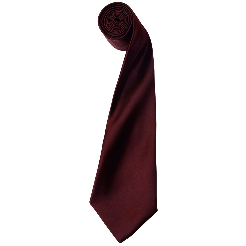 (One Size, Burgundy) Premier Mens Plain Satin Tie (Narrow Blade) (Pack Of 2)