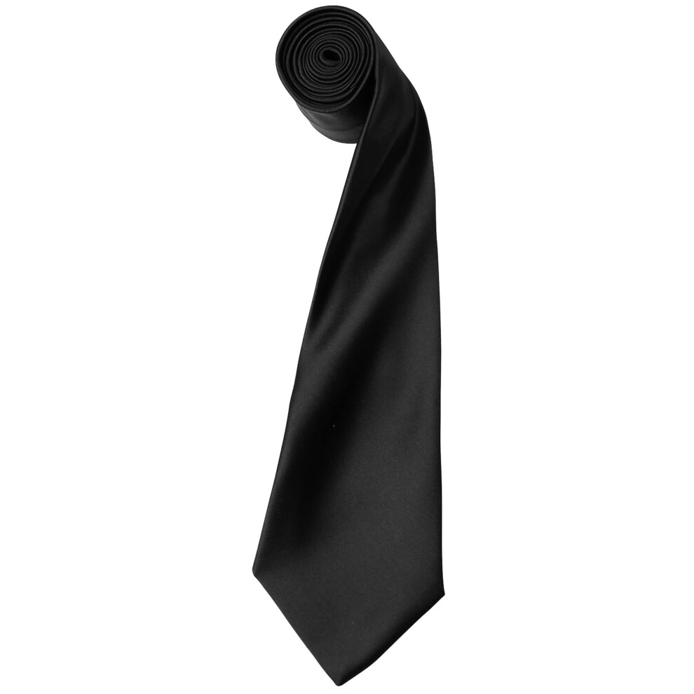 (One Size, Black) Premier Mens Plain Satin Tie (Narrow Blade) (Pack of 2)