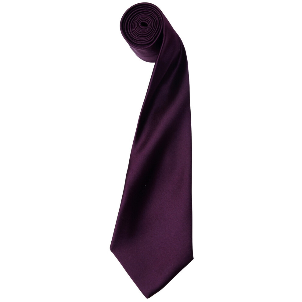 Premier Mens Plain Satin Tie (Narrow Blade) (Aubergine) - Purple - One Size - Image 2